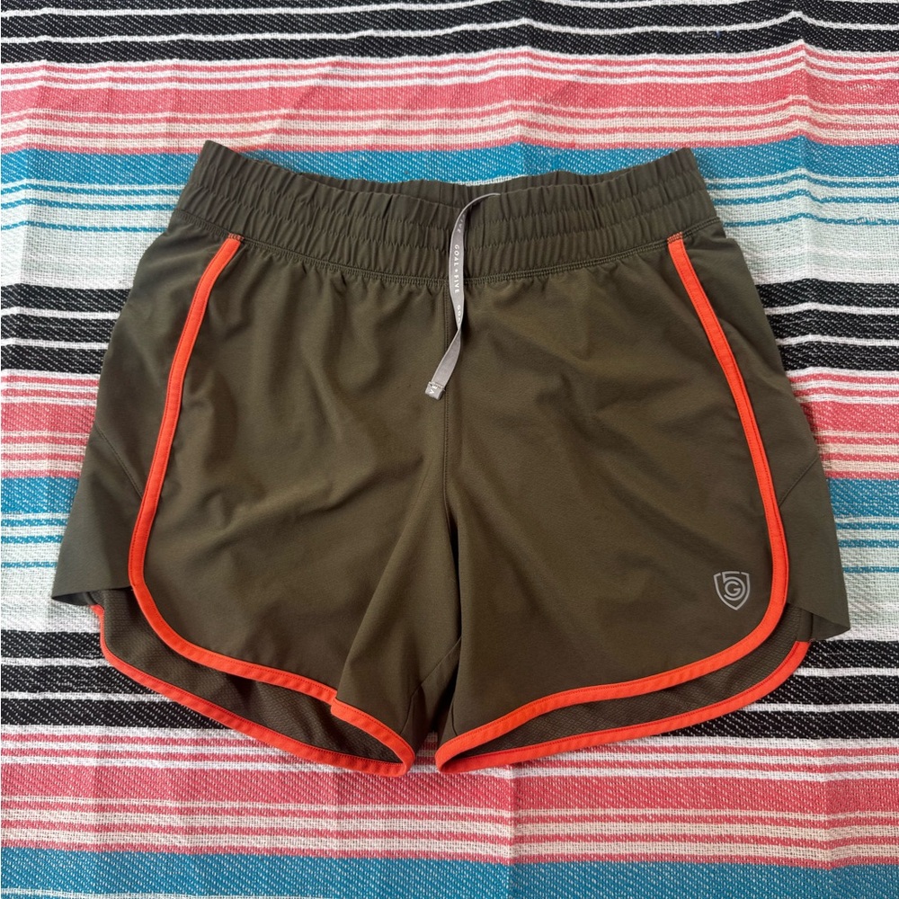 Olive Green Women's Shorts with Orange Trim